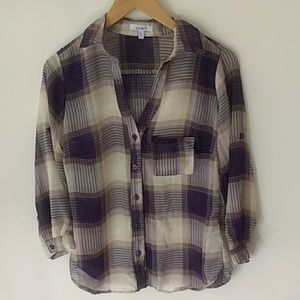 NWOT Delia's Sheer Plaid Button Down Purple Blouse